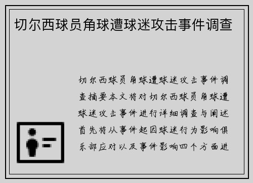 切尔西球员角球遭球迷攻击事件调查